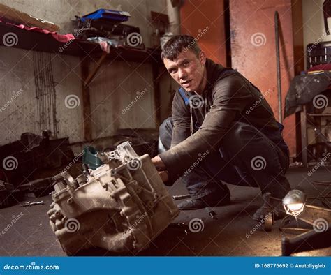 Repair Man Fixing Car In Repair Station Stock Photo Image Of Adult