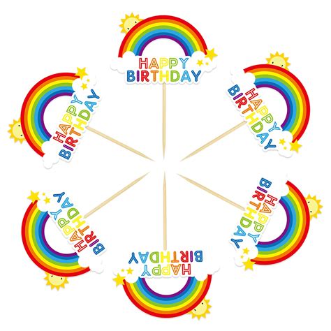 buy 24 pcs rainbow happy birthday cupcake toppers colorful rainbow cake topper happy birthday