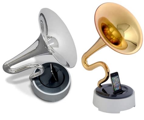 Trumstand Horn Shaped Iphone Speaker Dock With Gold And Silver Plating