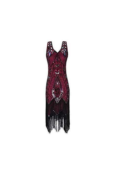 Metme Womens 1920s Vintage Flapper Dress Sequins Beaded Fringe Great