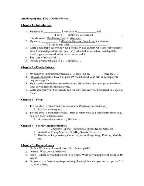 013 Student Autobiography Template College Example Essential Likeness