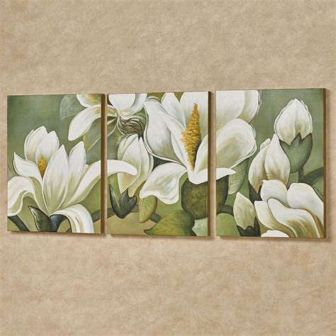 Magnolia Branch Floral Triptych Canvas Wall Art Set