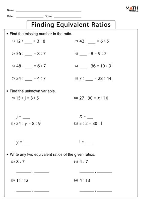 Equivalent Ratios Worksheet Th Grade Worksheets Printable Free