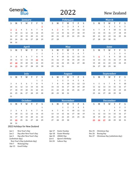 New Zealand Calendars With Holidays