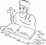 Coloring Priest Cross Holy Bible Drawing Church sketch template