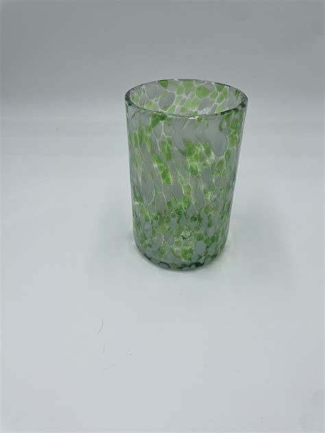 Hand Blown Mexican Glassware Green White Tumbler Glass Set Of Etsy