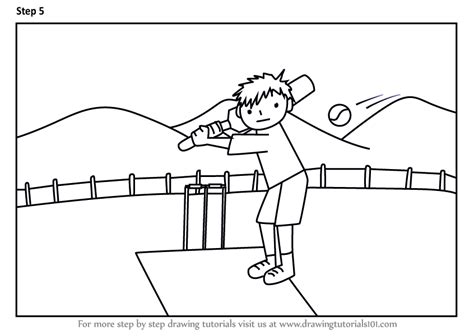 Skizze Bild Sketch Of Man Playing Cricket