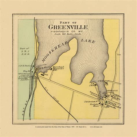 Greenville Village 47a Maine 1894 Old Map Reprint Stuart State Atlas