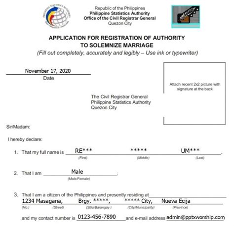 Crasm For Filipino Pastors Application For Registration Of Authority To Solemnize Marriage