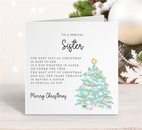 Sister Christmas Card With Versepoem Traditional Christmas Etsy