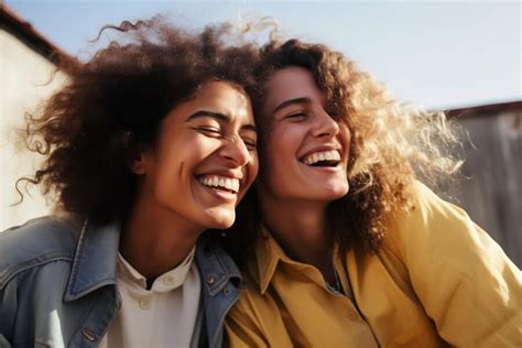 Premium Ai Image Two Girls Laughing Generative Ai
