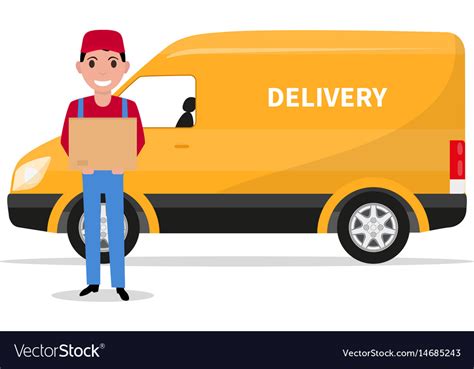 Cartoon Delivery Man With Carton Box A Car Vector Image