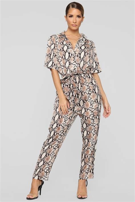 Cold Blooded Cutie Snake Print Jumpsuit Brown