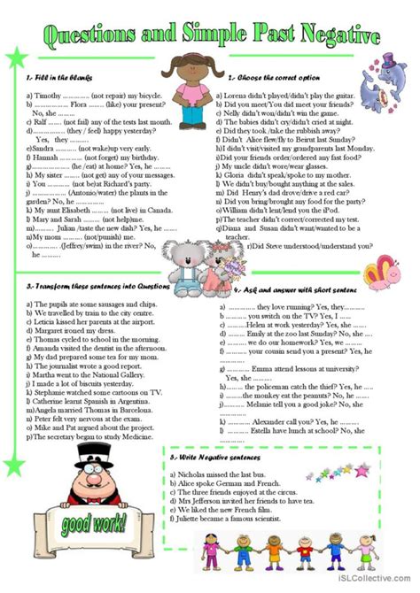 Questions And Simple Past Negative English Esl Worksheets Pdf And Doc