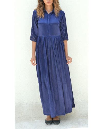 Indigo Button Down Gathered Dress By Silai The Secret Label