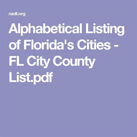 Alphabetical Listing Of Floridas Cities Fl City County Listpdf