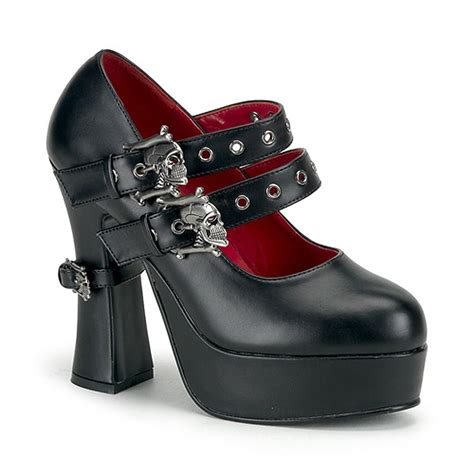 Summitfashions 5 Inch Chunky Heel Mary Jane Skull Buckle Goth