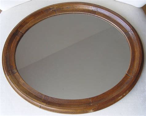 Vintage Antique Oval Tongue And Groove Wood Mirror Frame