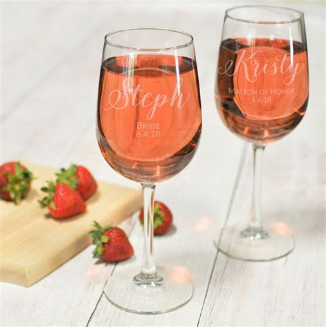 Engraved Bridesmaid Wine Glass Stemmed Wine Glasses Bridesmaid Wine Bridesmaid Wine Glasses