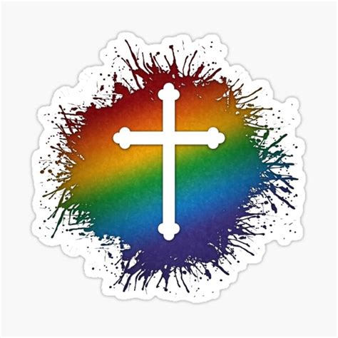 Paint Splatter Lgbtq Pride Rainbow Christian Cross Symbol Sticker For