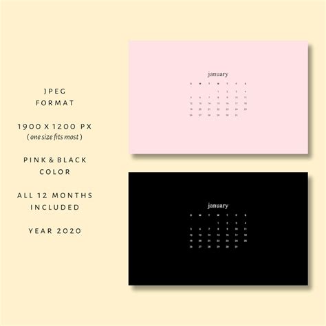 Minimalist 2020 Monthly Calendar Desktop Wallpaper Pack Etsy