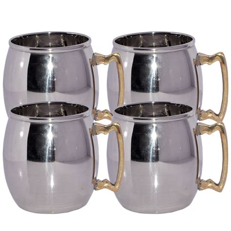 Buy Dakshcraft Stainless Steel Moscow Mule Mug With Brass Handle Set Of 4 Mugs Online At Low