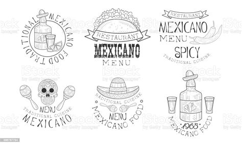 Original Vector Mexican Icons For Restaurants Monochrome Emblems With