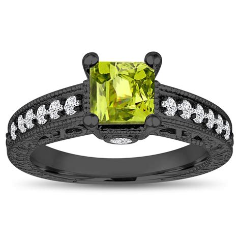 137 Carat Princess Cut Peridot Engagement Ring Peridot And Diamonds