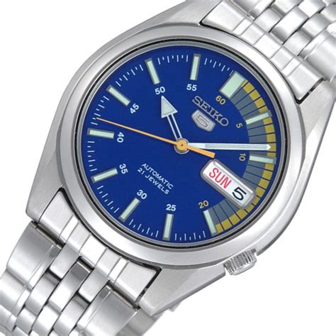 seiko 5 automatic blue dial silver stainless steel men s watch snk371k1 rrp £169 watchnation