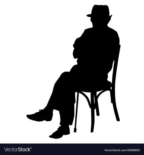 Silhouette Of An Old Man With A Cane Sitting On A Vector Image
