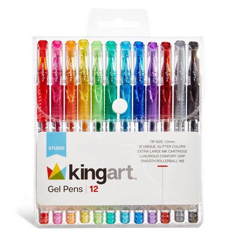 Kingart Soft Grip Glitter Gel Pens Xl 25mm Ink Cartridge Set Of 12
