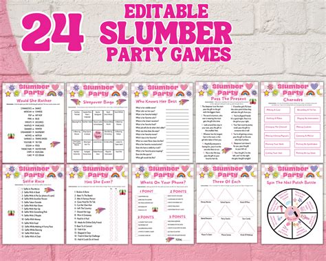 Printable Slumber Party Games Sleepover Activity Bundle Editable Tem