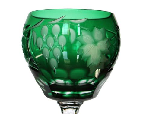 6x Crystal Wine Glasses With Green Overlay AnnahÜtte Etsy