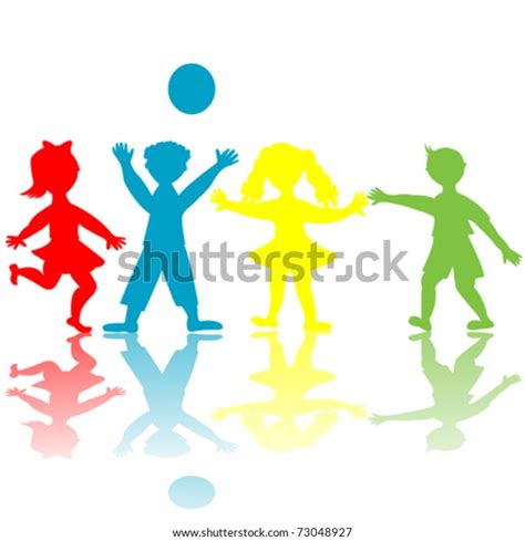 Colored Children Silhouettes Playing Stock Vector Royalty Free 73048927