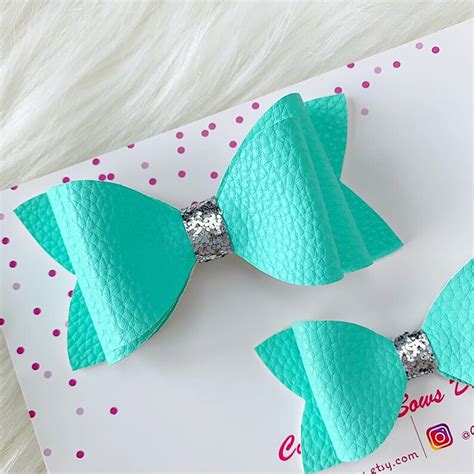 Turquoise Faux Leather Hair Bow Sizes Leather Bow Etsy