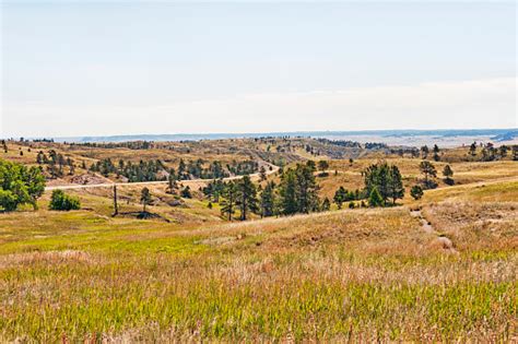 Nebraska Countryside Views Near Harison And Roadway Stock Photo