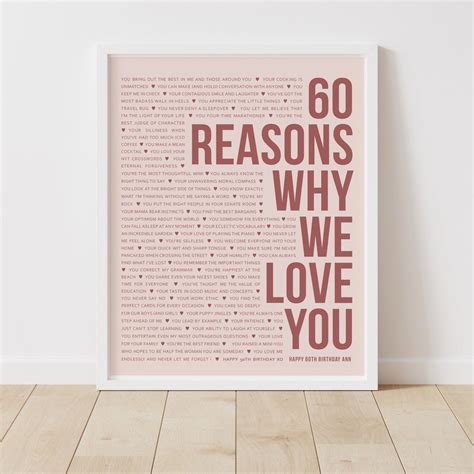 60 Reasons Why We Love You Personalised 60th Birthday Memories Etsy