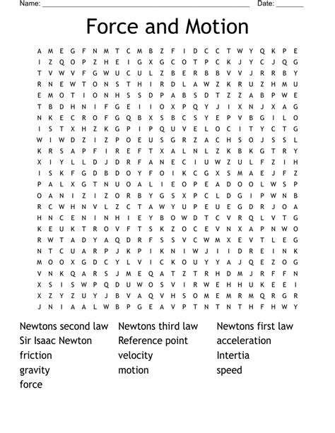 Force And Motion Word Search Wordmint