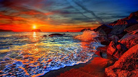 Hd Wallpaper Landscape Photo Of A Ocean Shoreline During Golden Houre