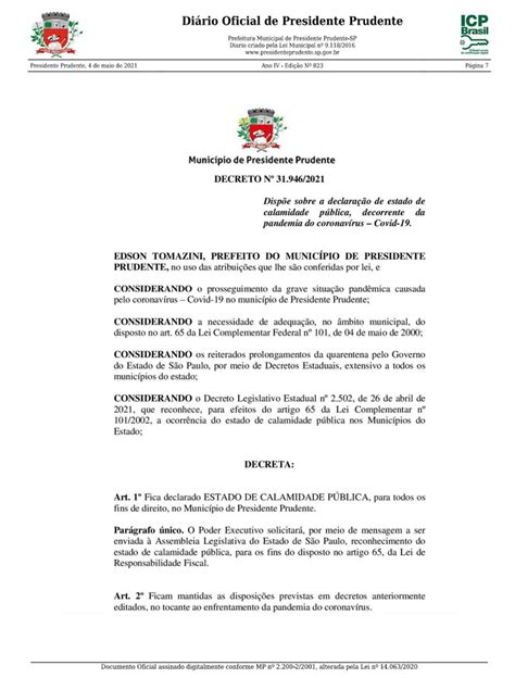 Prefeitura Baixa Decreto Que Declara Estado De Calamidade Pública Em Presidente Prudente No