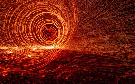Orange Sparks Spiral Vortex Lights Abstract Hd Wallpaper