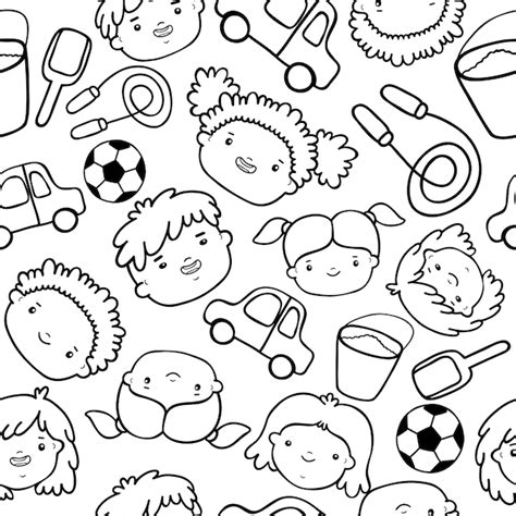 Free Vector Doodle Kids Faces Pattern