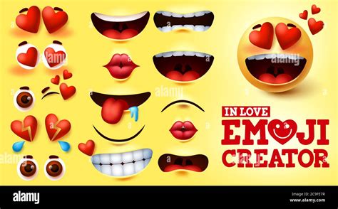 Emoji Smiley In Love Vector Creator Set Smiley Emojis Kit With Hearts