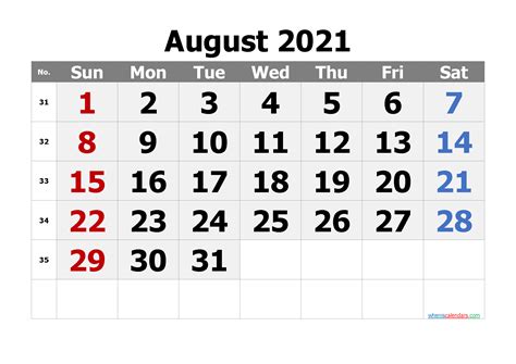 Editable August 2021 Calendar Template M21tahoma3