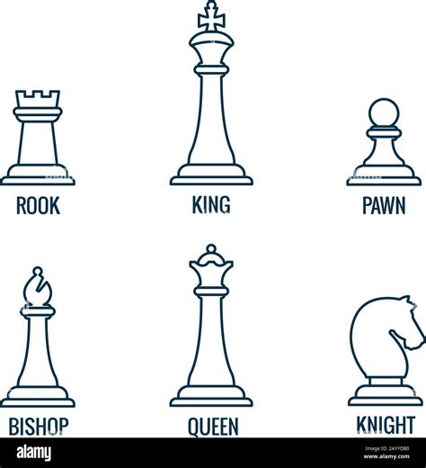 Chess Pieces In Thin Line Vector Icons King And Queen Bishop And Rook