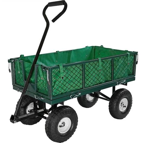 Sunnydaze Decor Utility Steel Garden Cart With Liner Outdoor Lawn Wagon