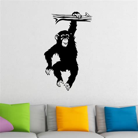 Monkey Hanging From Branch Chimp Ape Animal Wall Sticker Decal