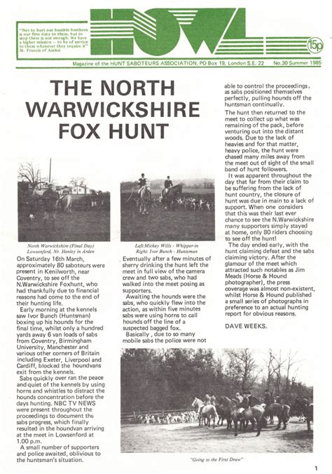Howl 30 Summer 1985 Hunt Saboteurs Association