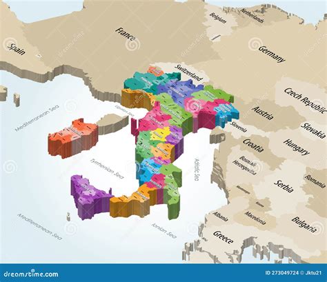 Italia Mappa Isometrica Dei Comuni Colorati Da Regioni Amministrative