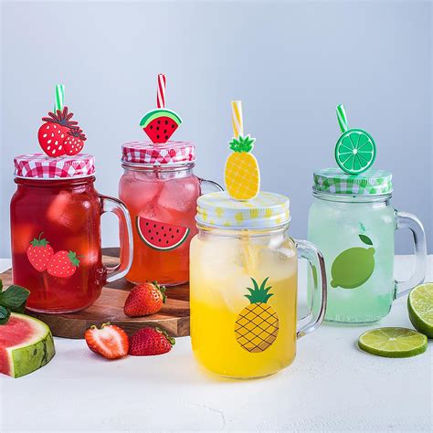 Ksp Ice Cold Fruitfun Glass Mason Drinking Jar Set Of 4 Drinking